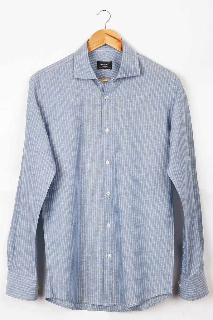 Blue Dual Striped Linen Shirt - Foberry USA
