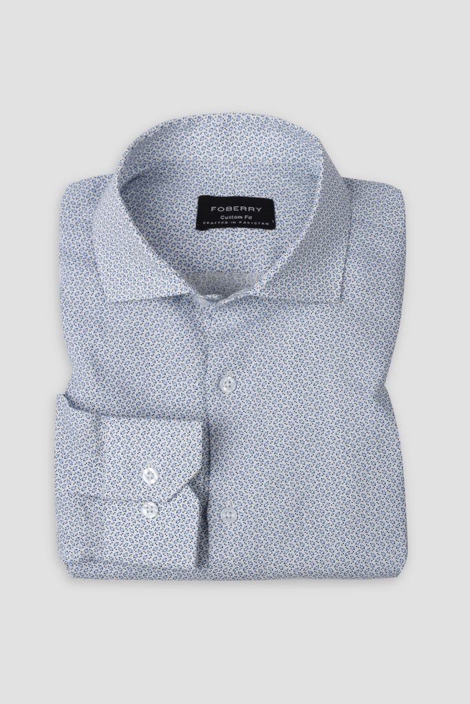 Ash Blue Printed Linen Shirt