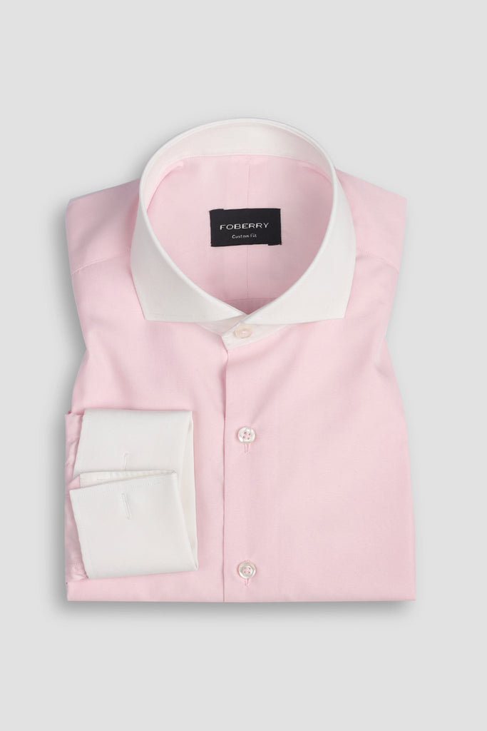 Egyptian Pink Poplin Twill - White Collar Shirt