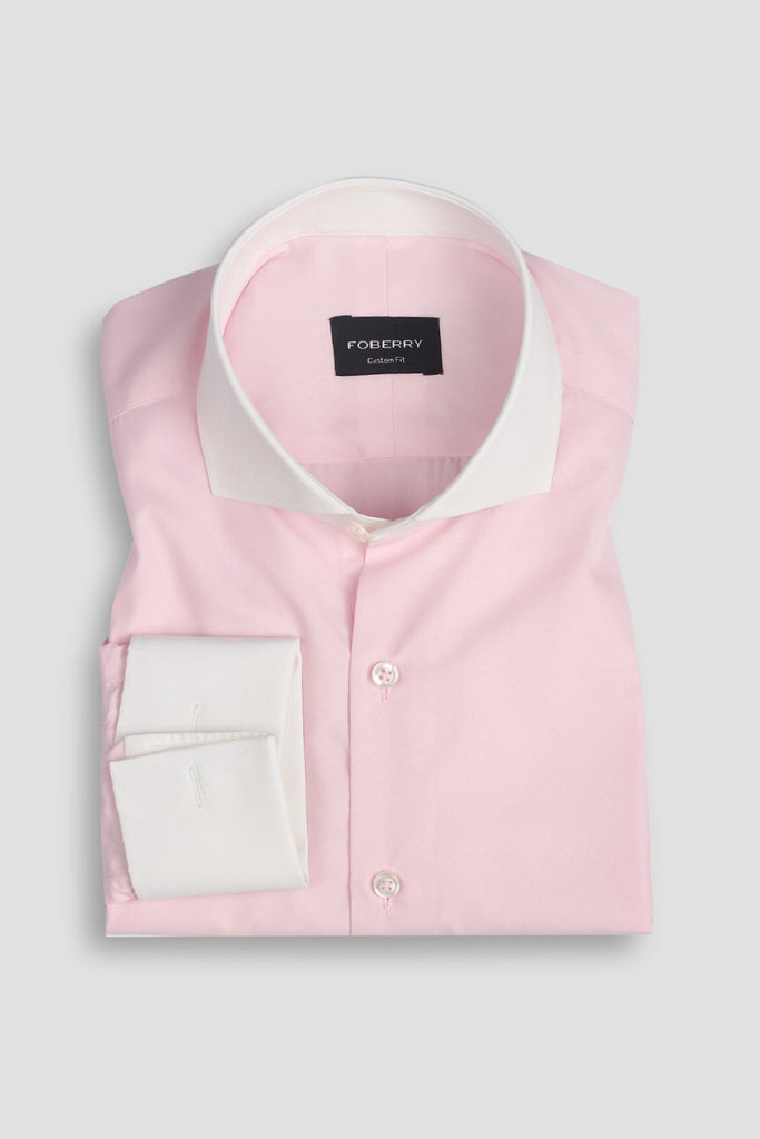 Egyptian Pink Poplin Twill - White Collar Shirt