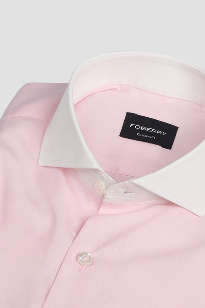 Egyptian Pink Poplin Twill - White Collar Shirt