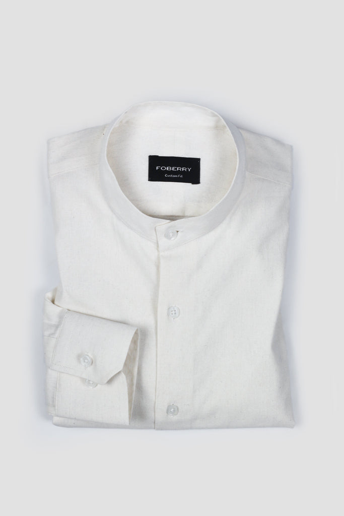 White Linen Shirt Band Collar - Foberry USA