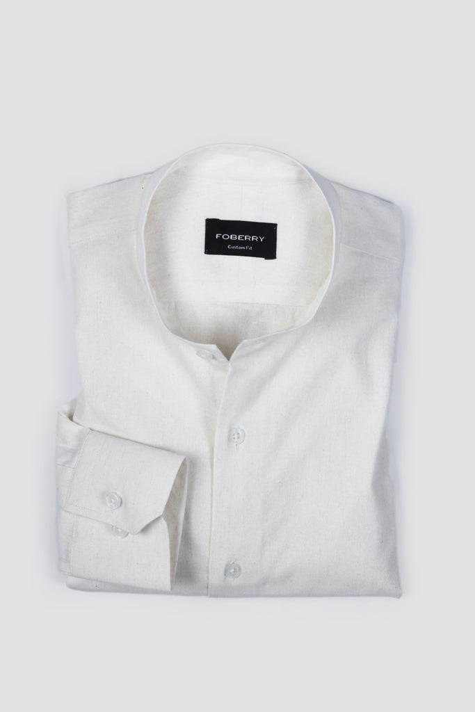 White Linen Shirt Band Collar - Foberry USA