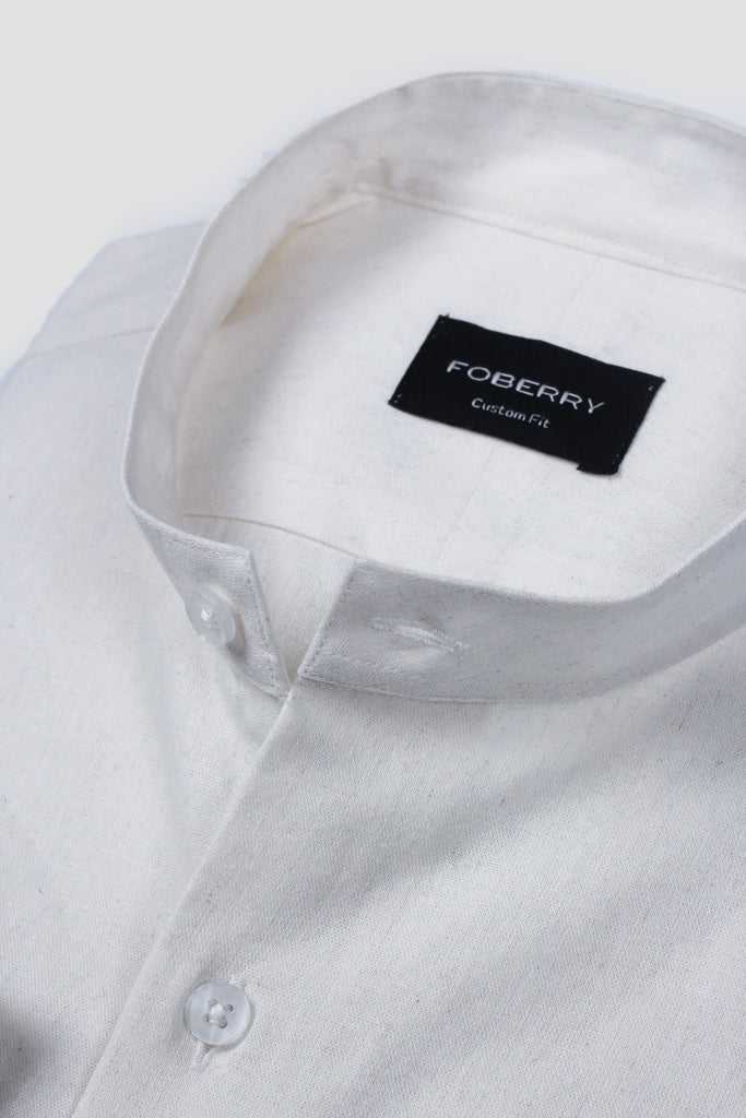White Linen Shirt Band Collar - Foberry USA