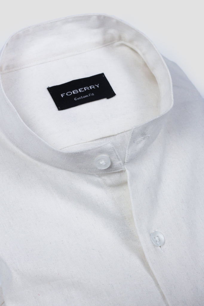 White Linen Shirt Band Collar - Foberry USA