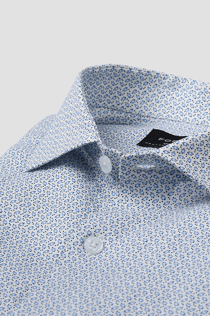 Ash Blue Printed Linen Shirt