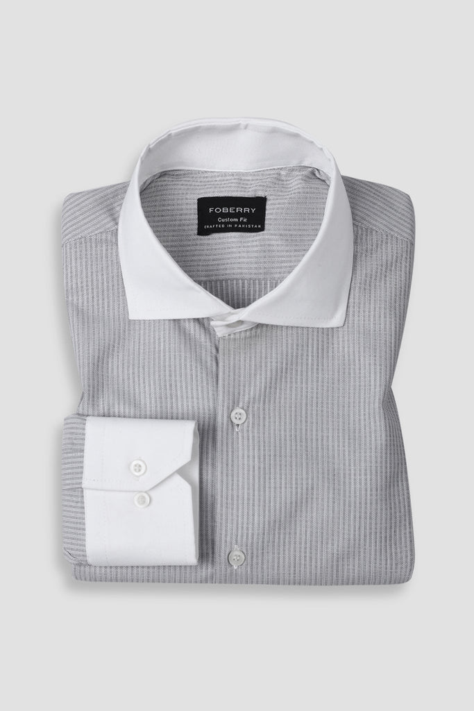 Grey Structured Pinstriped Shirt