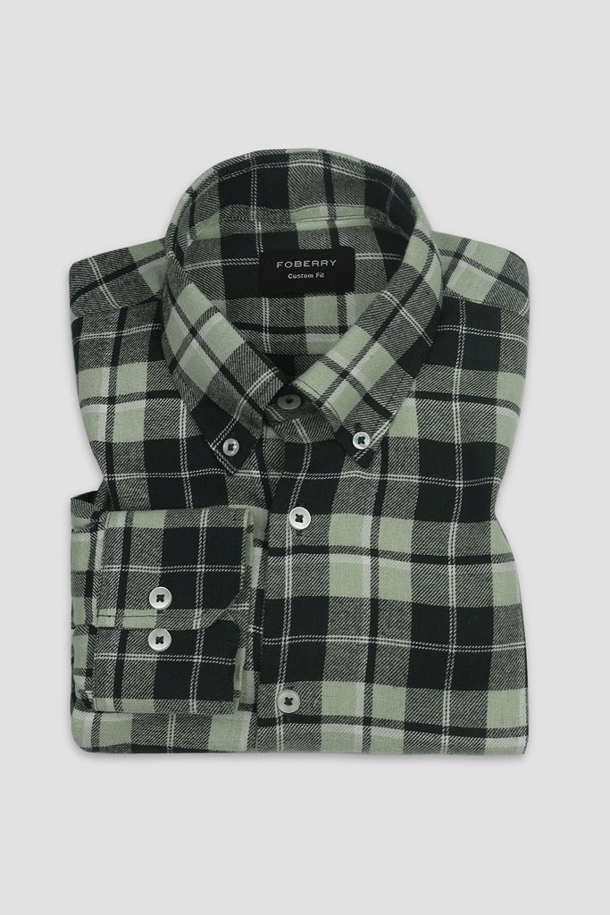 Pistachio Green Italian Plaid Flannel Shirt - Foberry USA