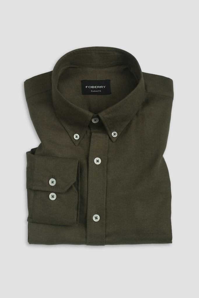 Olive Green Brushed Winter Flannel Shirt - Foberry USA