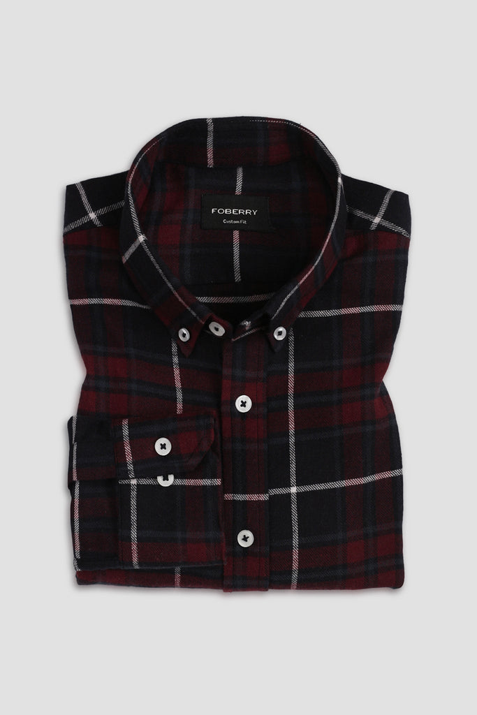 Maroon Blue Tartan Winter Flannel Shirt - Foberry USA