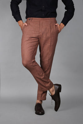 Mocha Brown Brushed Flannel Trousers - Foberry USA