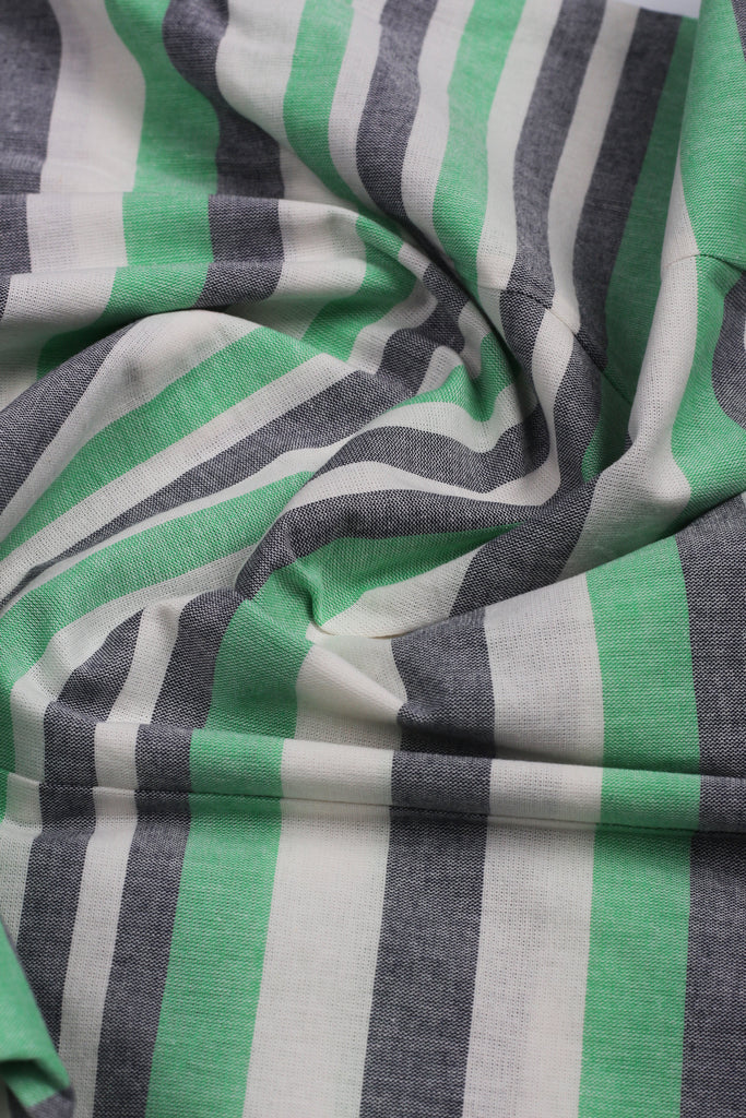 Green Horizontal Striped Linen Shirt - Foberry USA