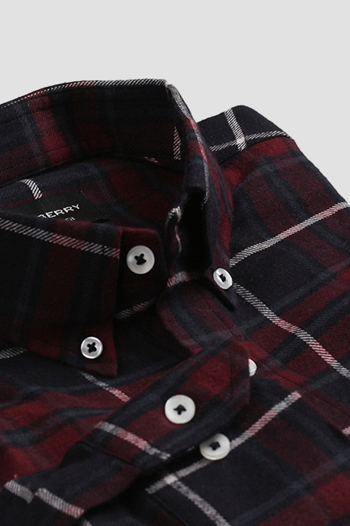 Maroon Blue Tartan Winter Flannel Shirt - Foberry USA