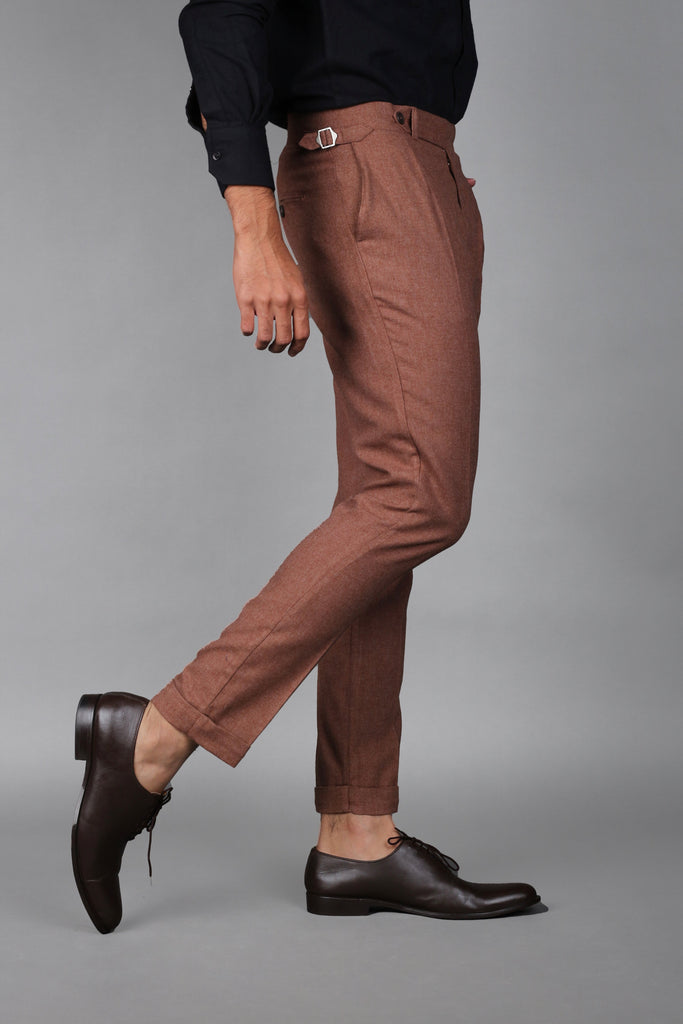 Mocha Brown Brushed Flannel Trousers - Foberry USA
