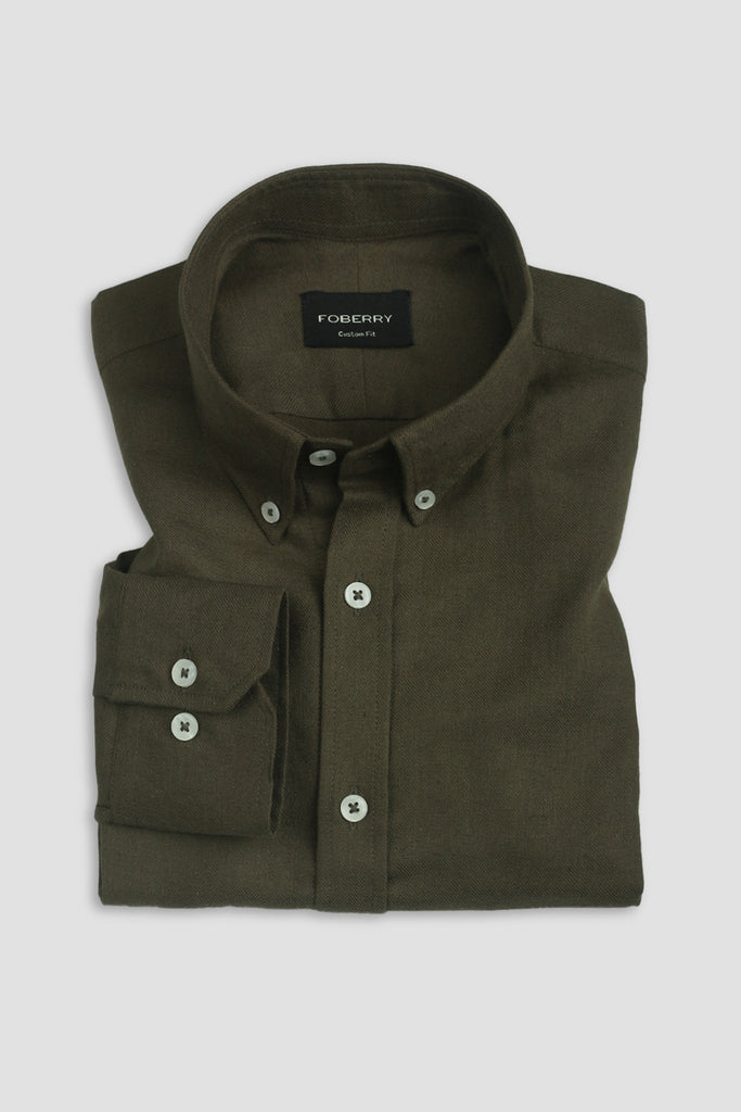 Olive Green Brushed Winter Flannel Shirt - Foberry USA