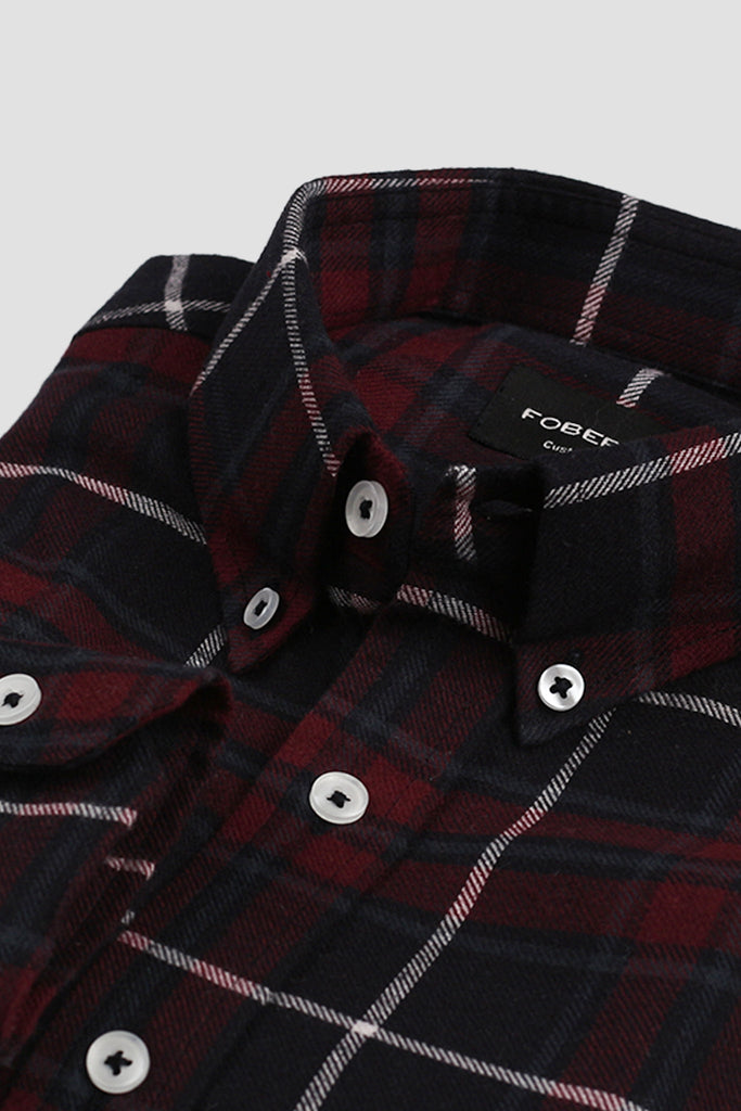 Maroon Blue Tartan Winter Flannel Shirt - Foberry USA