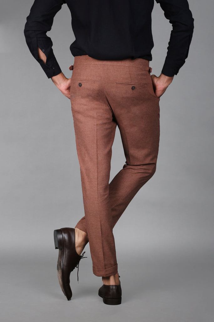 Mocha Brown Brushed Flannel Trousers - Foberry USA