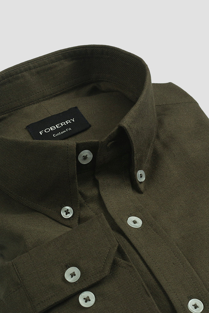 Olive Green Brushed Winter Flannel Shirt - Foberry USA