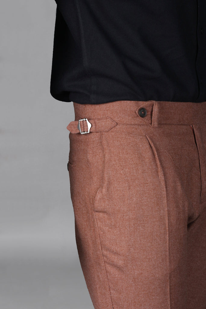 Mocha Brown Brushed Flannel Trousers - Foberry USA