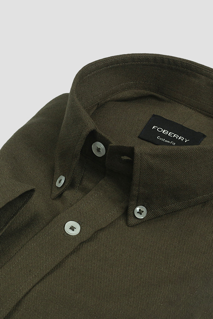 Olive Green Brushed Winter Flannel Shirt - Foberry USA