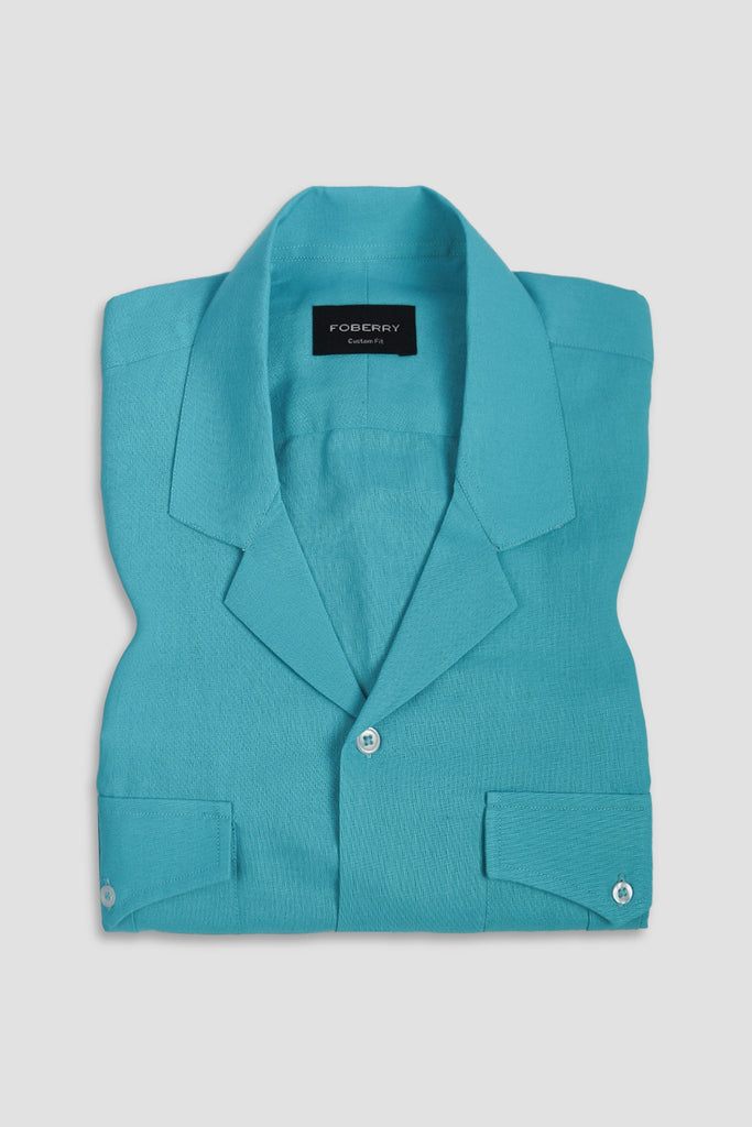Turquoise Italian Linen - Safari Shirt