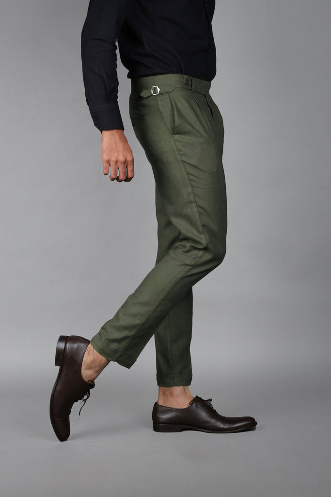 Olive Green Brushed Flannel Trouser - Foberry USA