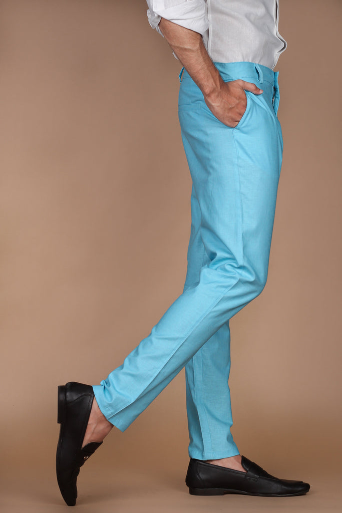 Maya Blue Linen Trouser - Foberry USA