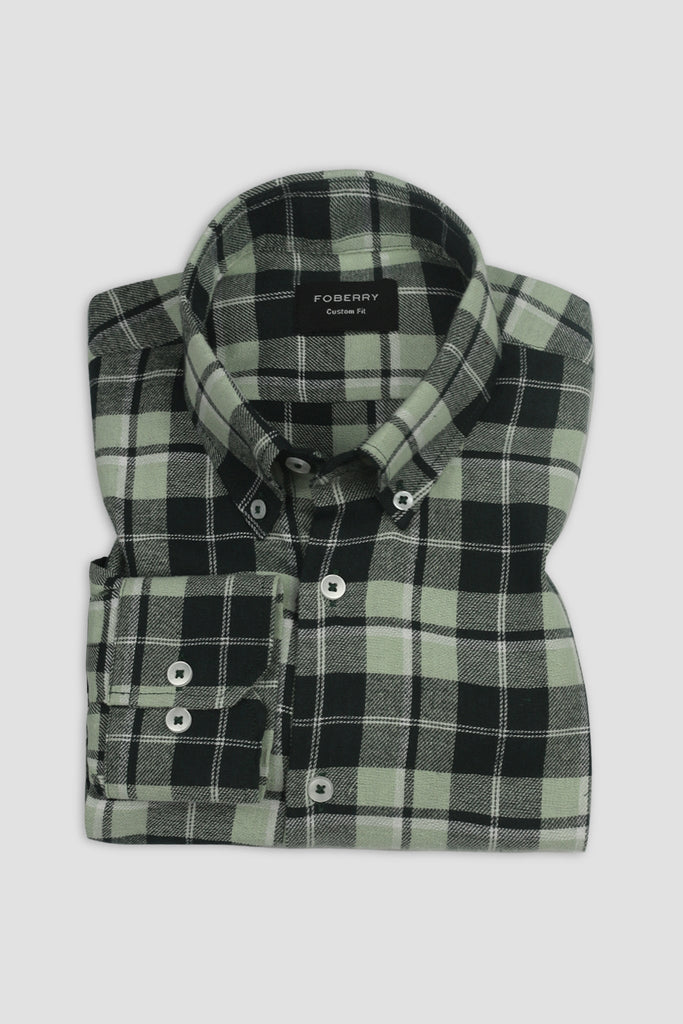 Pistachio Green Italian Plaid Flannel Shirt - Foberry USA