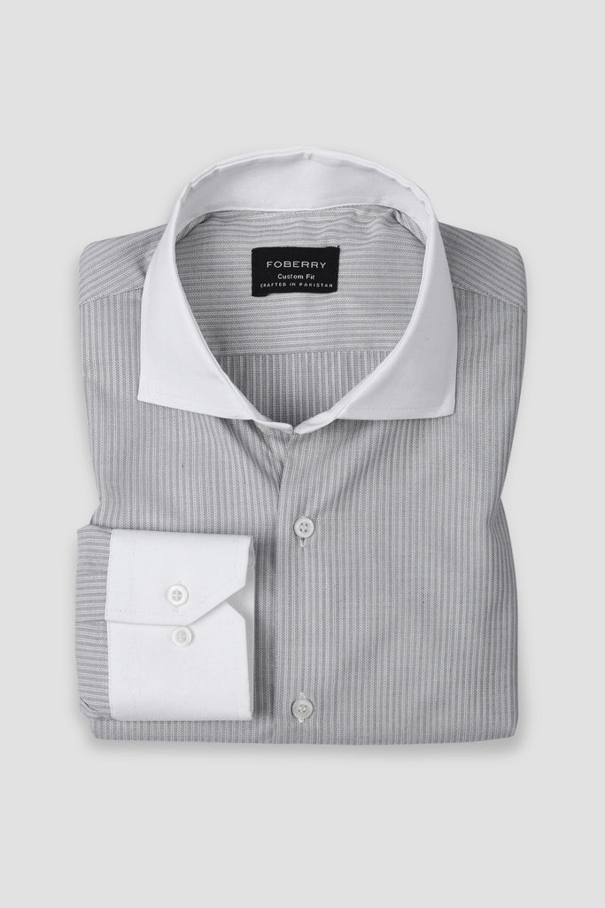 Grey Structured Pinstriped Shirt