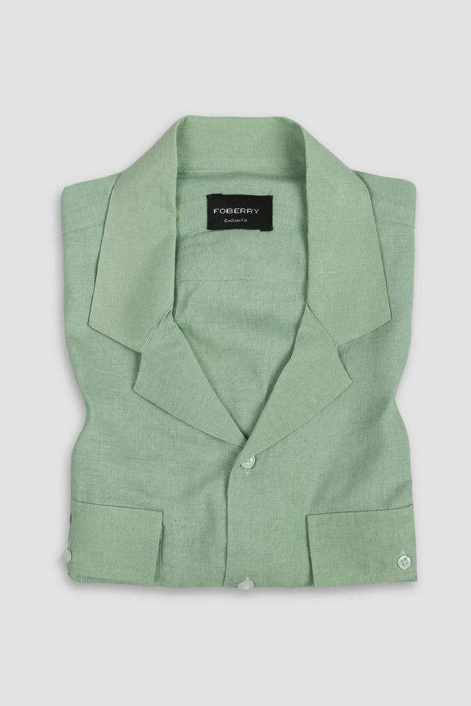 Fern Green Featherweight Linen  - Safari Shirt