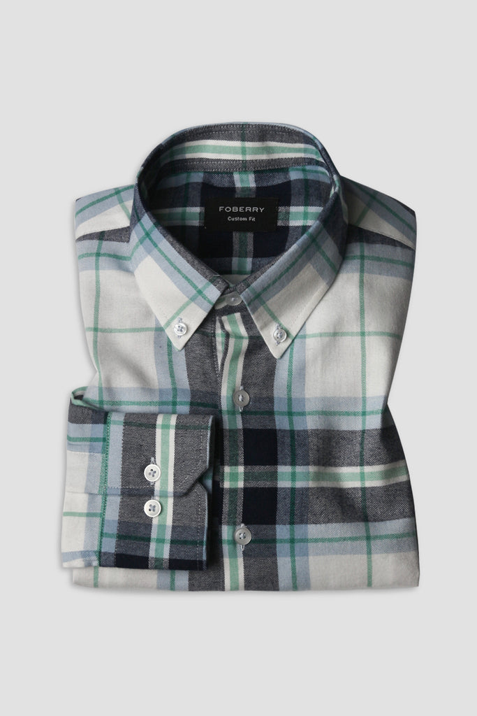 Blue Green Plaid Winter Flannel Shirt - Foberry USA