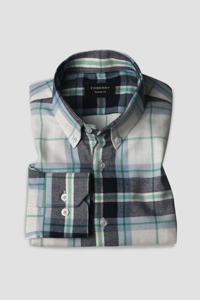 Blue Green Plaid Winter Flannel Shirt - Foberry USA