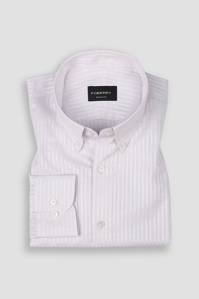 Lilac White Structured Stripes Linen Shirt