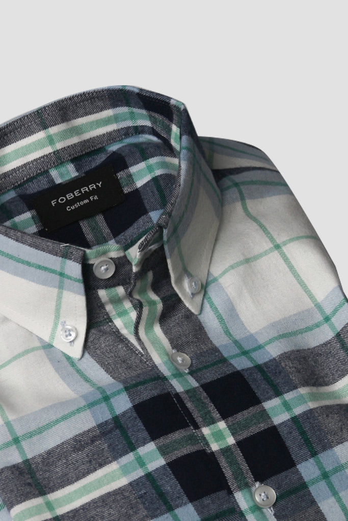 Blue Green Plaid Winter Flannel Shirt - Foberry USA