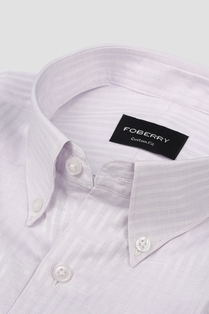 Lilac White Structured Stripes Linen Shirt