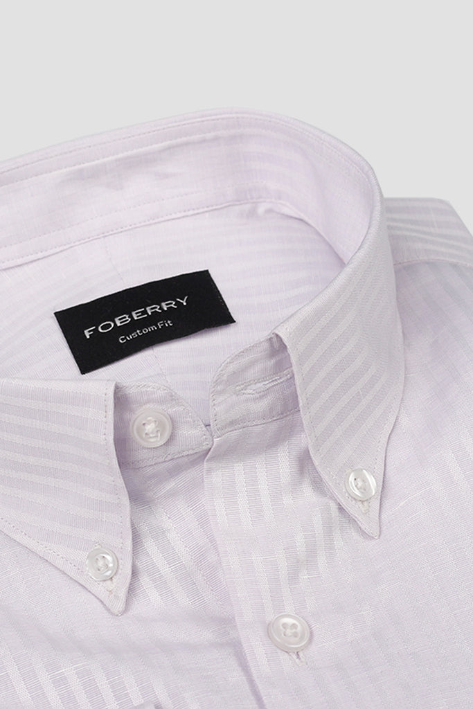 Lilac White Structured Stripes Linen Shirt