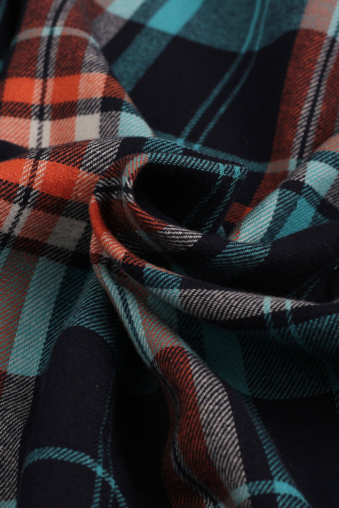 Orange Blue Tartan Winter Flannel Shirt - Foberry USA