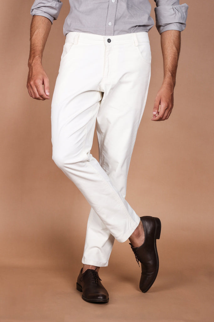 Milky White Five Pocket Corduroy Trouser - Foberry USA