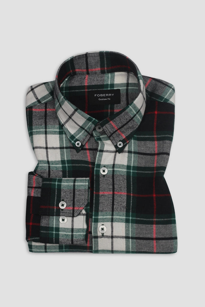 Bottle Green Madras Flannel Shirt - Foberry USA