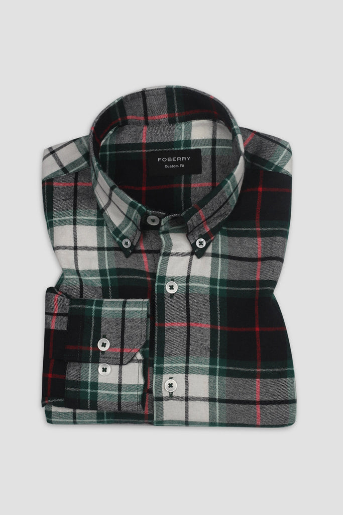 Bottle Green Madras Flannel Shirt - Foberry USA