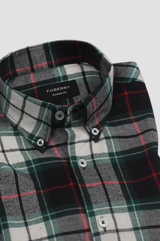 Bottle Green Madras Flannel Shirt - Foberry USA