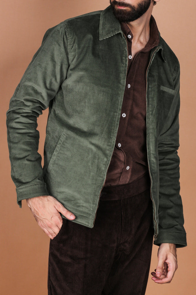 Hunter Green Corduroy Zipper Jacket - Foberry USA