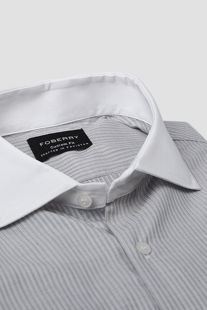 Grey Structured Pinstriped Shirt