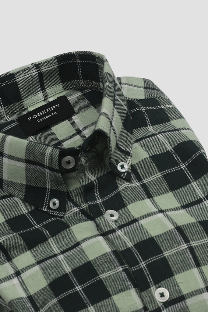 Pistachio Green Italian Plaid Flannel Shirt - Foberry USA