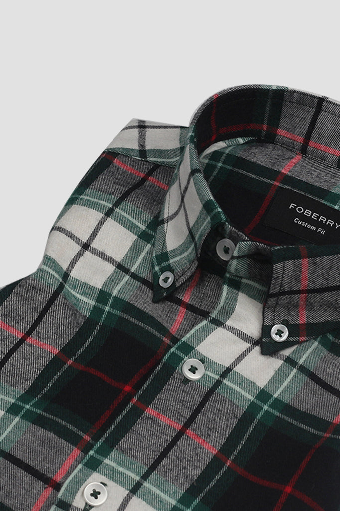 Bottle Green Madras Flannel Shirt - Foberry USA
