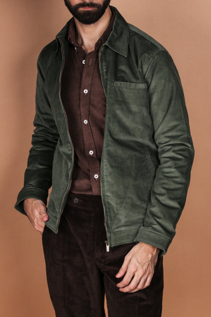 Hunter Green Corduroy Zipper Jacket - Foberry USA