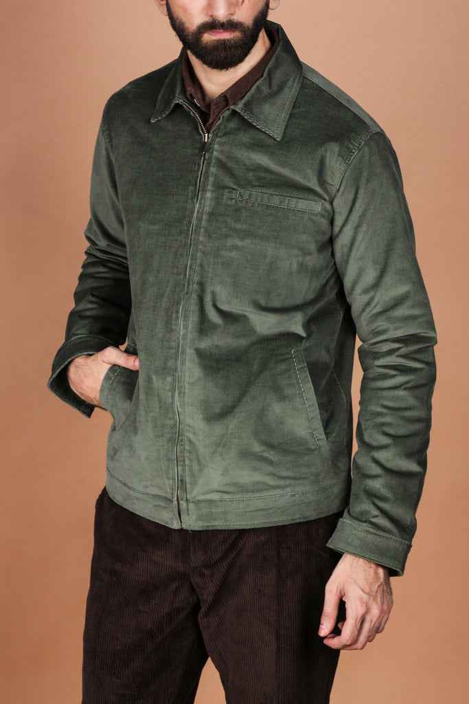 Hunter Green Corduroy Zipper Jacket - Foberry USA