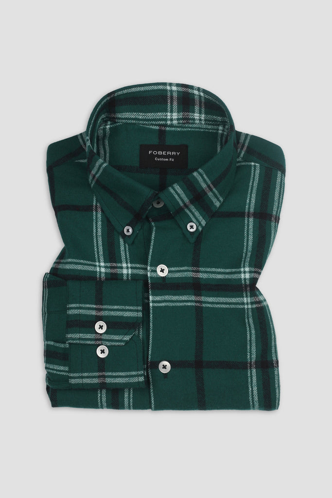 Montana Green Japanese Low Twist Flannel Shirt - Foberry USA
