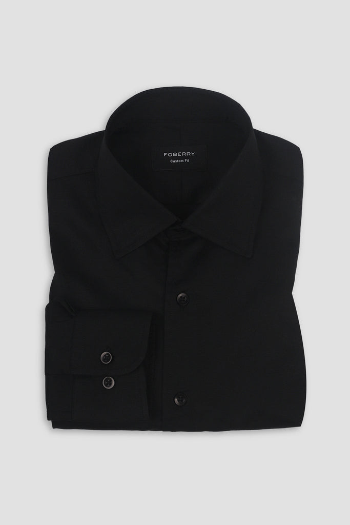 Black Linen Cut Away Collar Shirt - Foberry USA