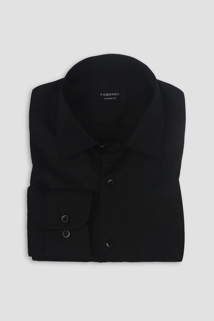 Black Linen Cut Away Collar Shirt - Foberry USA